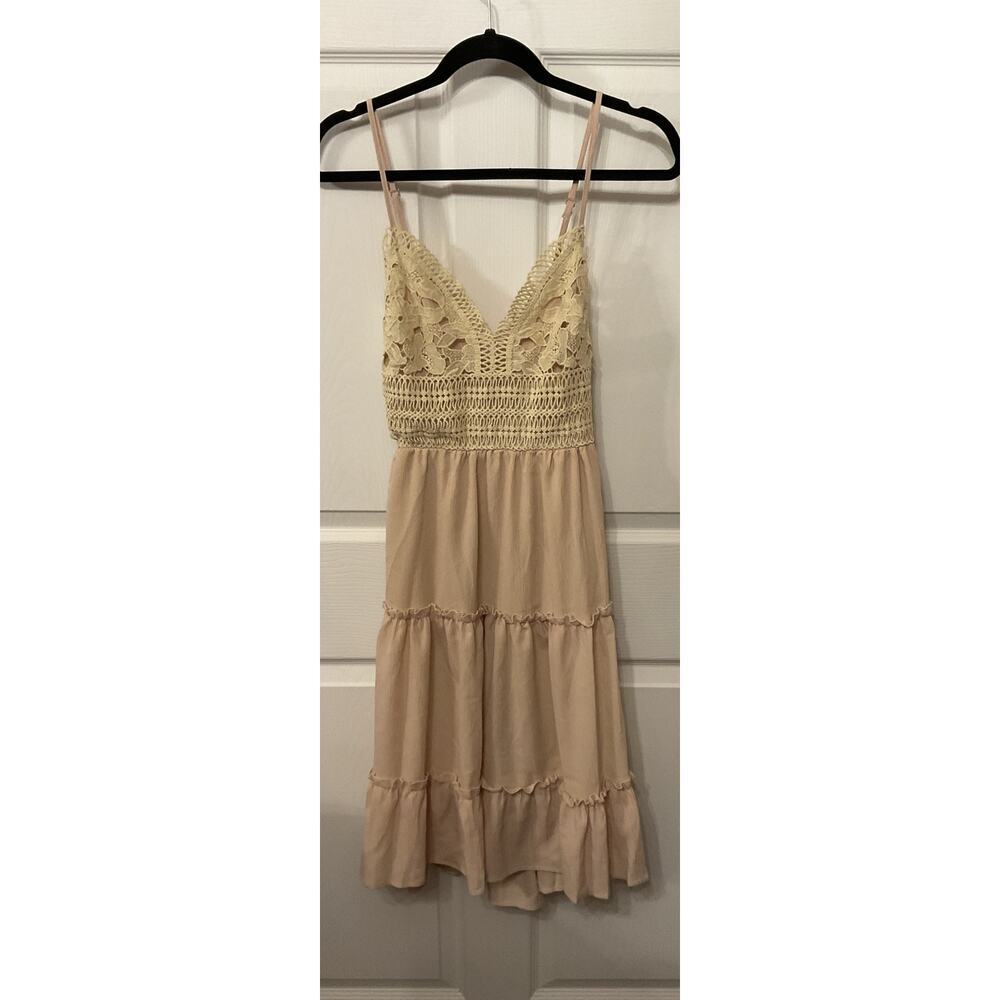 Unbranded Free People Styled Cream Lace Tiered Boho Babydoll Dress Cottagecore,S - Picture 2 of 7